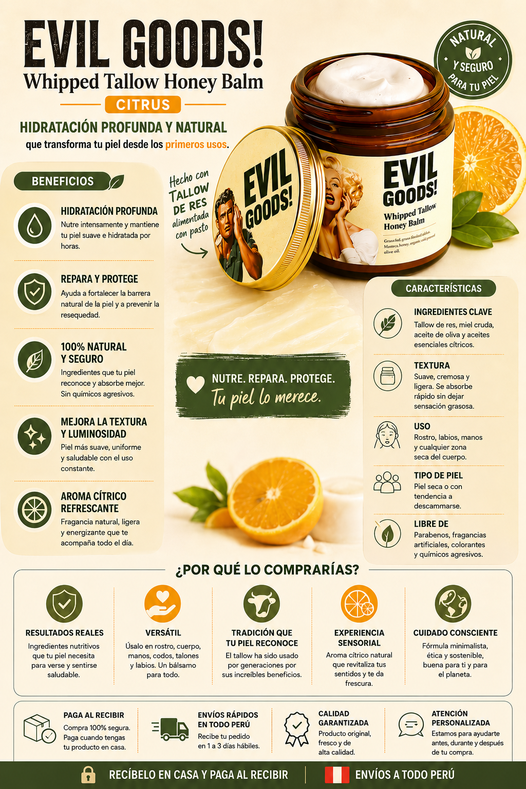 Crema hidratante batida de sebo y miel ELVIS GOODS